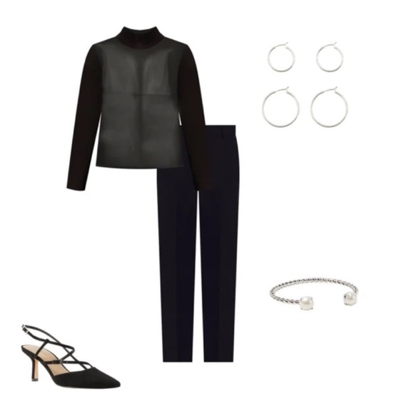 Ann Taylor Mixed Media Mock Neck Sweater with faux leather - Picture 3 of 10